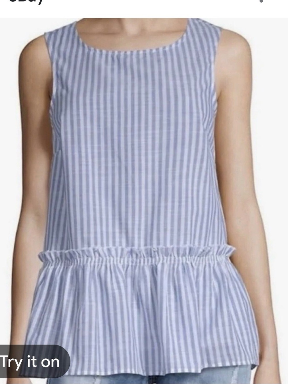 beachlunchlounge Blue & White Vertical Stripe Sleeveless Top